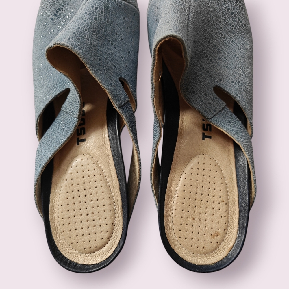 Tsubo 'Ovid' Wedge Sandals In Blue-Grey Snake Skin Suede Size 9 - Picture 8 of 12